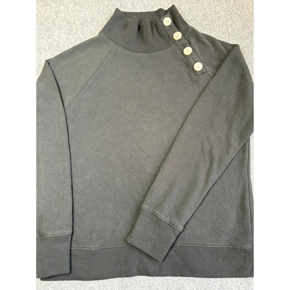 J.Crew Womens Black Button Shoulder Funnel Neck Raglan Sweatshirt Size S